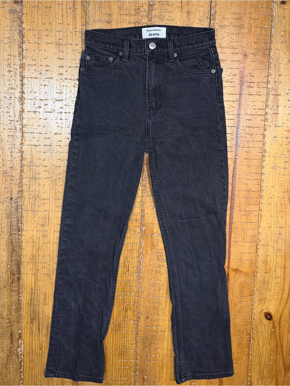 Reformation Liza High Straight Crop Black Washed Jeans